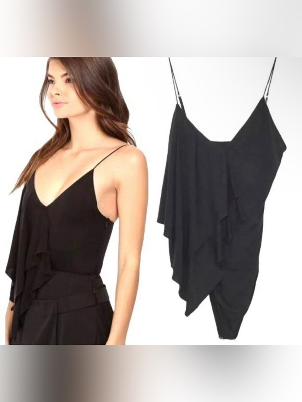Stylestalker $148 Black Ruffle Front Bodysuit Top NWT Size Small